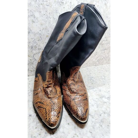 Code West 7 Vintage Women's Leather Brown Black Cowboy Boots Size 7M - Picture 3 of 11